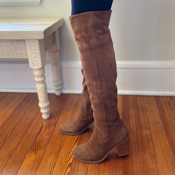 Steve Madden Eternul Over the Knee Block Boots Brown 6.5 Suede - Picture 2 of 4